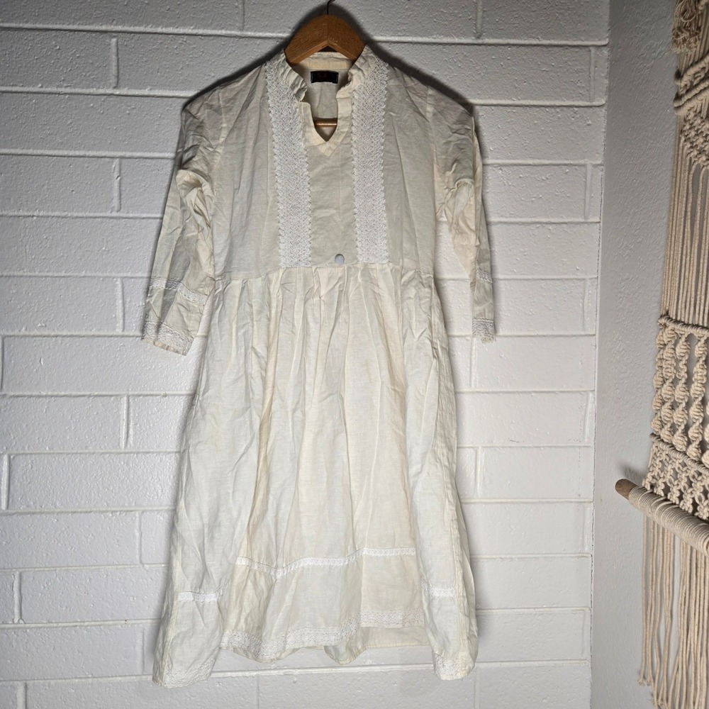Vtg Handmade Cream Lace Maxi‎ Peasant Dress Large Girls Boho Cottagecore Prairie